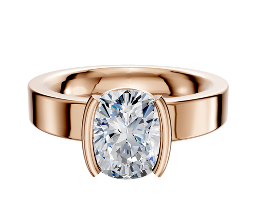 14K Rose Gold Bezel Half Bezel North/South Classic Flat 4.0mm Engagement Ring
