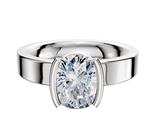 14K White Gold Bezel Half Bezel North/South Classic Flat 4.0mm Engagement Ring