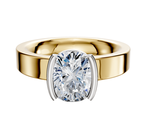 14K Two Tone Bezel Half Bezel North/South Classic Flat 4.0mm Engagement Ring