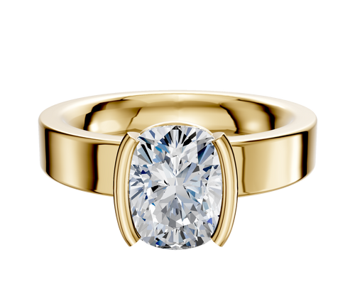 14K Yellow Gold Bezel Half Bezel North/South Classic Flat 4.0mm Engagement Ring