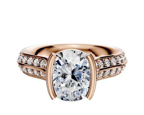 14K Rose Gold Bezel Half Bezel North/South Cathedral Knife Edge 1-Row-Pave 2.5mm Engagement Ring