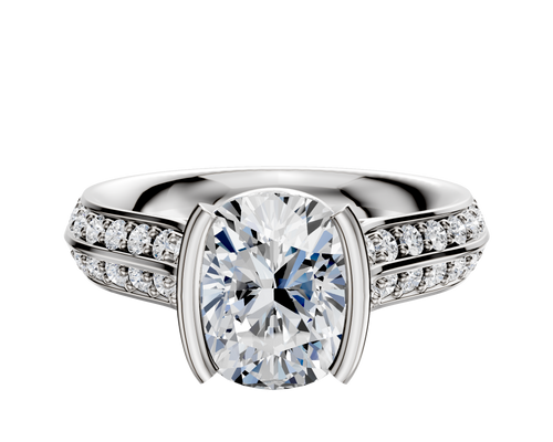 14K Two Tone Bezel Half Bezel North/South Cathedral Knife Edge 1-Row-Pave 2.5mm Engagement Ring