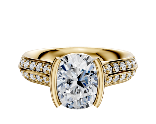18K Yellow Gold Bezel Half Bezel North/South Cathedral Knife Edge 1-Row-Pave 2.5mm Engagement Ring