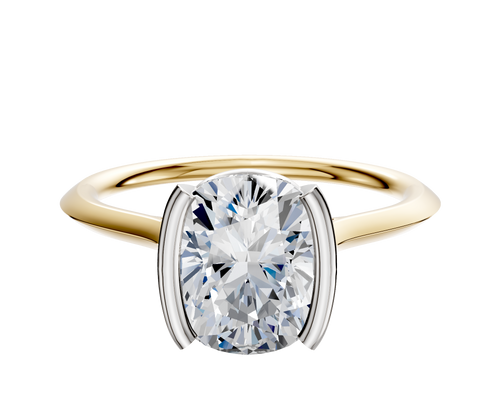 14K Two Tone Bezel Half Bezel North/South Cathedral Knife Edge 1.5mm Engagement Ring