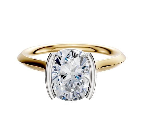 14K Two Tone Bezel Half Bezel North/South Cathedral Knife Edge 2.0mm Engagement Ring