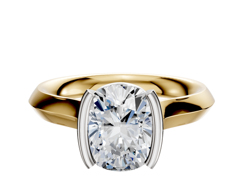 18K Two Tone Bezel Half Bezel North/South Cathedral Knife Edge 3.0mm Engagement Ring