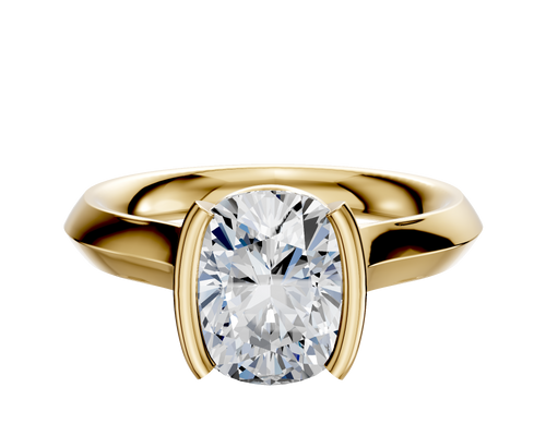 18K Yellow Gold Bezel Half Bezel North/South Cathedral Knife Edge 3.0mm Engagement Ring