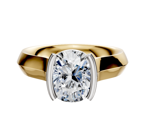 18K Two Tone Bezel Half Bezel North/South Cathedral Knife Edge 4.0mm Engagement Ring