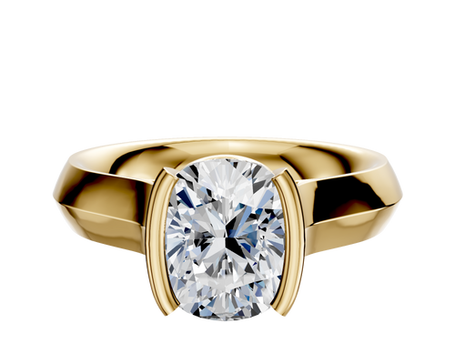 18K Yellow Gold Bezel Half Bezel North/South Cathedral Knife Edge 4.0mm Engagement Ring
