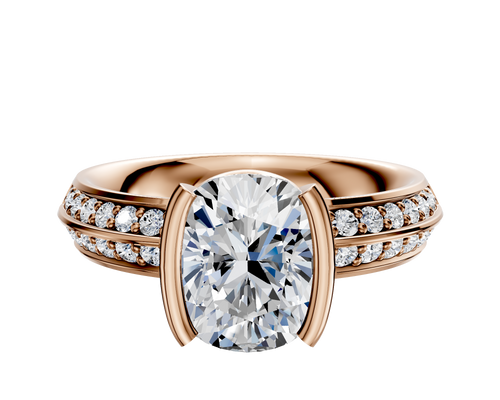 14K Rose Gold Bezel Half Bezel North/South Classic Knife Edge 1-Row-Pave 2.5mm Engagement Ring