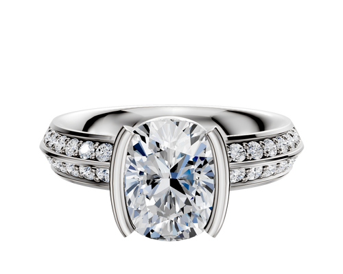 14K Two Tone Bezel Half Bezel North/South Classic Knife Edge 1-Row-Pave 2.5mm Engagement Ring