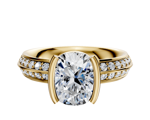 18K Yellow Gold Bezel Half Bezel North/South Classic Knife Edge 1-Row-Pave 2.5mm Engagement Ring