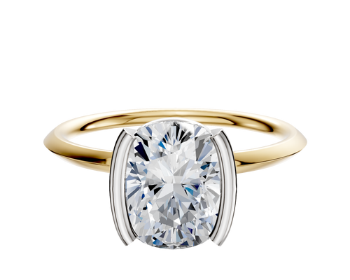 14K Two Tone Bezel Half Bezel North/South Classic Knife Edge 1.5mm Engagement Ring