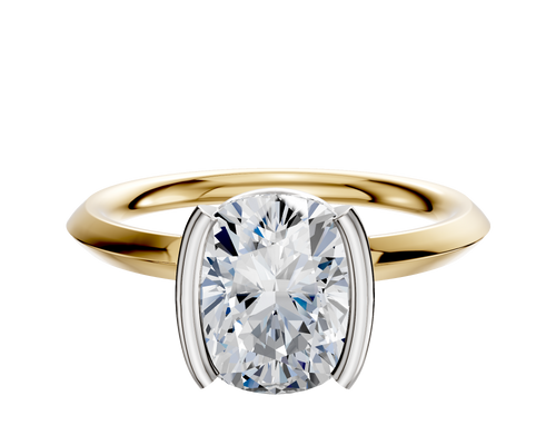 14K Two Tone Bezel Half Bezel North/South Classic Knife Edge 2.0mm Engagement Ring