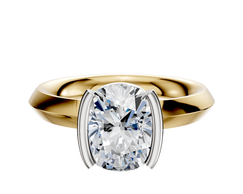 14K Two Tone Bezel Half Bezel North/South Classic Knife Edge 3.0mm Engagement Ring