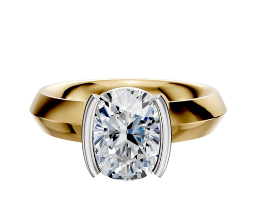 14K Two Tone Bezel Half Bezel North/South Classic Knife Edge 4.0mm Engagement Ring