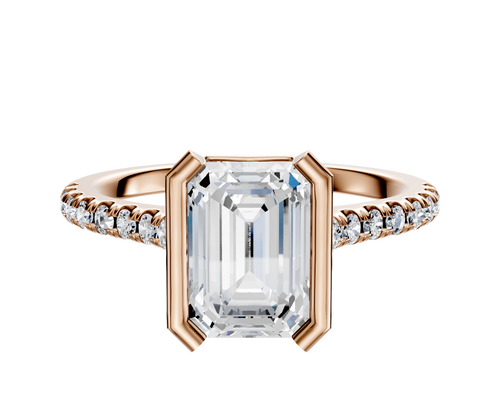 14K Rose Gold Bezel Half Bezel North/South Cathedral Dome 1-Row-Pave 2.5mm Engagement Ring