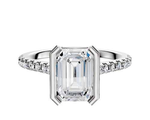 14K White Gold Bezel Half Bezel North/South Cathedral Dome 1-Row-Pave 2.5mm Engagement Ring