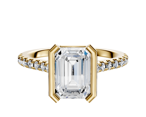 14K Yellow Gold Bezel Half Bezel North/South Cathedral Dome 1-Row-Pave 2.5mm Engagement Ring