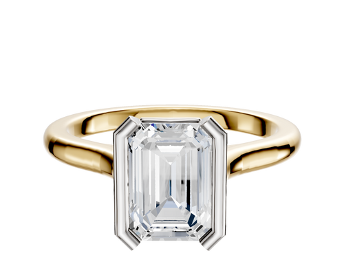 14K Two Tone Bezel Half Bezel North/South Cathedral Dome 2.0mm Engagement Ring