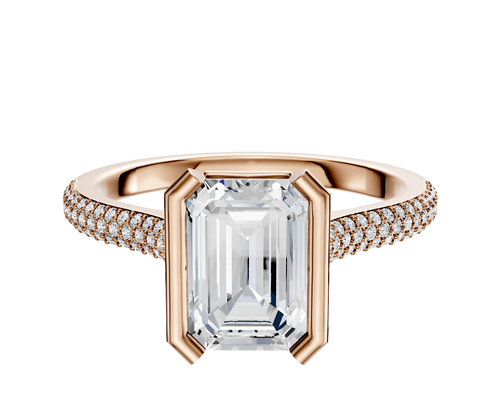 14K Rose Gold Bezel Half Bezel North/South Cathedral Dome 3-Row-Pave 2.0mm Engagement Ring