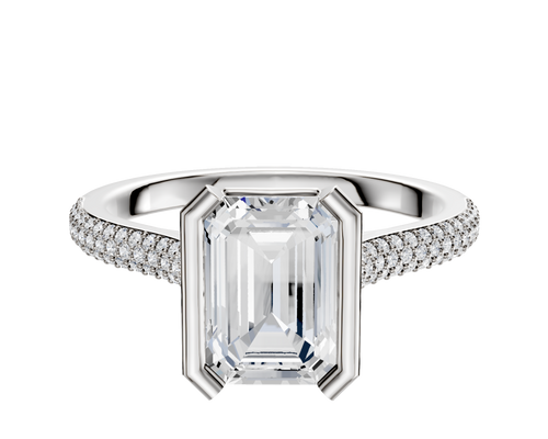 14K White Gold Bezel Half Bezel North/South Cathedral Dome 3-Row-Pave 2.0mm Engagement Ring
