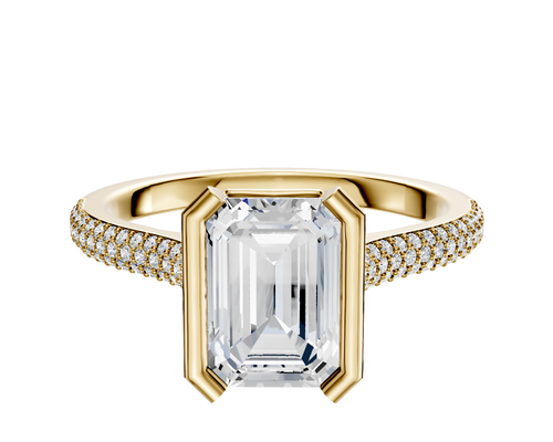 14K Yellow Gold Bezel Half Bezel North/South Cathedral Dome 3-Row-Pave 2.0mm Engagement Ring