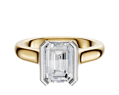 14K Two Tone Bezel Half Bezel North/South Cathedral Dome 3.0mm Engagement Ring