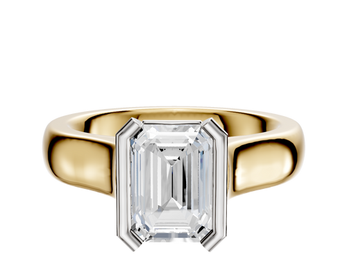 18K Two Tone Bezel Half Bezel North/South Cathedral Dome 4.0mm Engagement Ring
