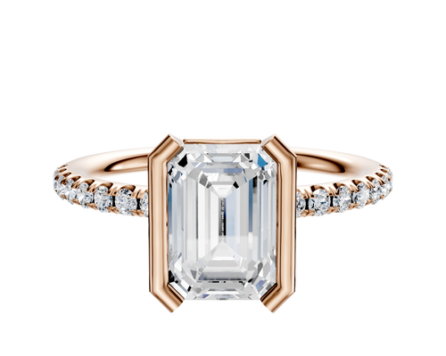 18K Rose Gold Bezel Half Bezel North/South Classic Dome 1-Row-Pave 2.5mm Engagement Ring