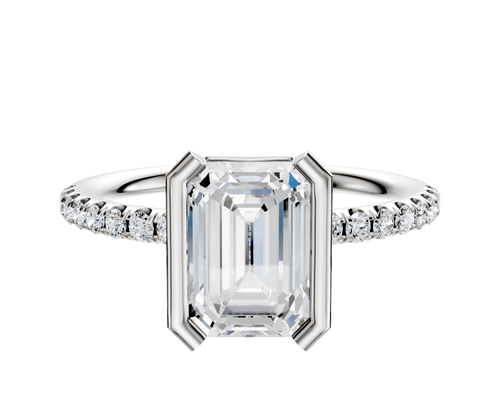 18K White Gold Bezel Half Bezel North/South Classic Dome 1-Row-Pave 2.5mm Engagement Ring