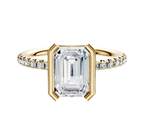14K Yellow Gold Bezel Half Bezel North/South Classic Dome 1-Row-Pave 2.5mm Engagement Ring