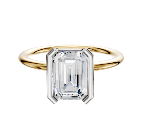 14K Two Tone Bezel Half Bezel North/South Classic Dome 1.5mm Engagement Ring