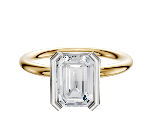 14K Two Tone Bezel Half Bezel North/South Classic Dome 2.0mm Engagement Ring