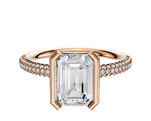 18K Rose Gold Bezel Half Bezel North/South Classic Dome 3-Row-Pave 2.0mm Engagement Ring