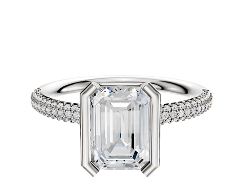 18K Two Tone Bezel Half Bezel North/South Classic Dome 3-Row-Pave 2.0mm Engagement Ring