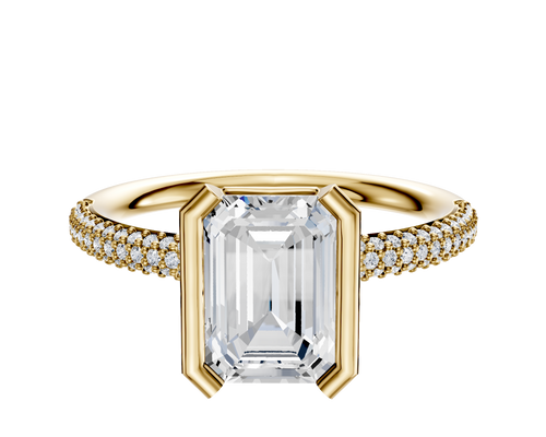 14K Yellow Gold Bezel Half Bezel North/South Classic Dome 3-Row-Pave 2.0mm Engagement Ring