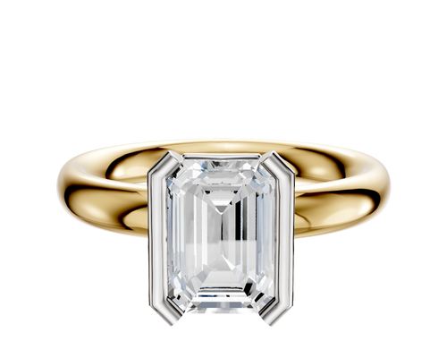 18K Two Tone Bezel Half Bezel North/South Classic Dome 3.0mm Engagement Ring