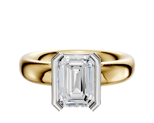 14K Two Tone Bezel Half Bezel North/South Classic Dome 4.0mm Engagement Ring