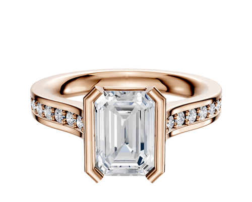 14K Rose Gold Bezel Half Bezel North/South Cathedral Flat 1-Row-Pave 2.5mm Engagement Ring