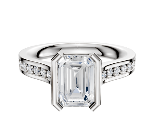 14K Two Tone Bezel Half Bezel North/South Cathedral Flat 1-Row-Pave 2.5mm Engagement Ring