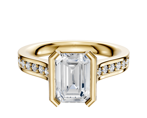 14K Yellow Gold Bezel Half Bezel North/South Cathedral Flat 1-Row-Pave 2.5mm Engagement Ring