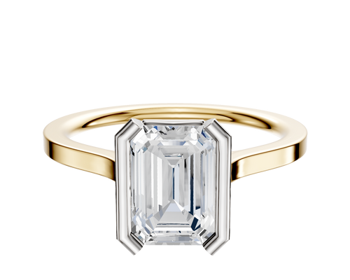 14K Two Tone Bezel Half Bezel North/South Cathedral Flat 1.5mm Engagement Ring