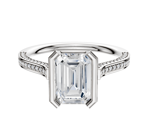 18K White Gold Bezel Half Bezel North/South Cathedral Flat 3-Row-Pave 2.0mm Engagement Ring
