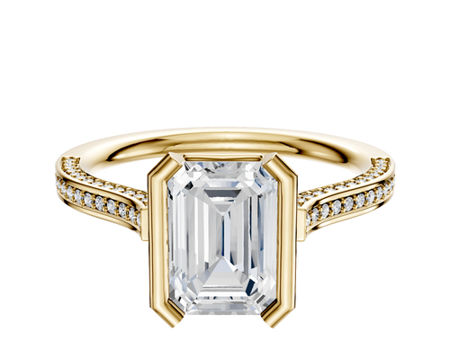 14K Yellow Gold Bezel Half Bezel North/South Cathedral Flat 3-Row-Pave 2.0mm Engagement Ring