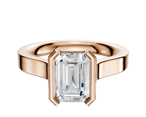 14K Rose Gold Bezel Half Bezel North/South Cathedral Flat 3.0mm Engagement Ring