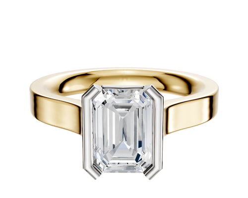 18K Two Tone Bezel Half Bezel North/South Cathedral Flat 3.0mm Engagement Ring
