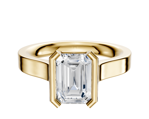 14K Yellow Gold Bezel Half Bezel North/South Cathedral Flat 3.0mm Engagement Ring