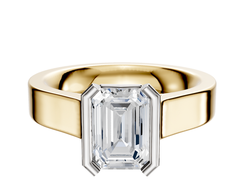 18K Two Tone Bezel Half Bezel North/South Cathedral Flat 4.0mm Engagement Ring