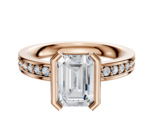 14K Rose Gold Bezel Half Bezel North/South Classic Flat 1-Row-Pave 2.5mm Engagement Ring